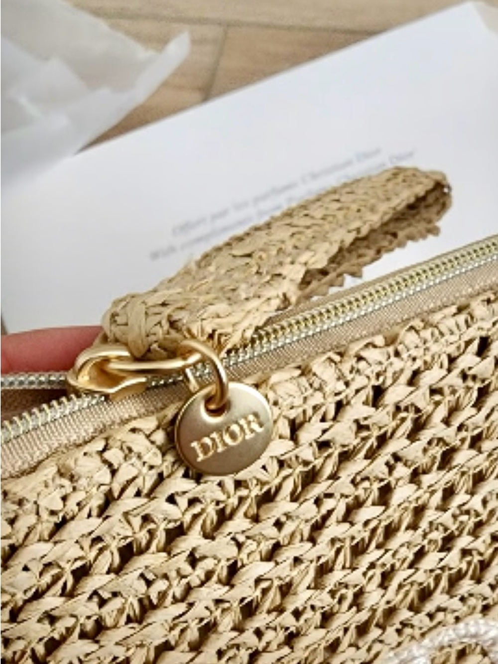 Dior Beige Woven Raffia Wristlet Pouch NWT GWP - Picture 9 of 13